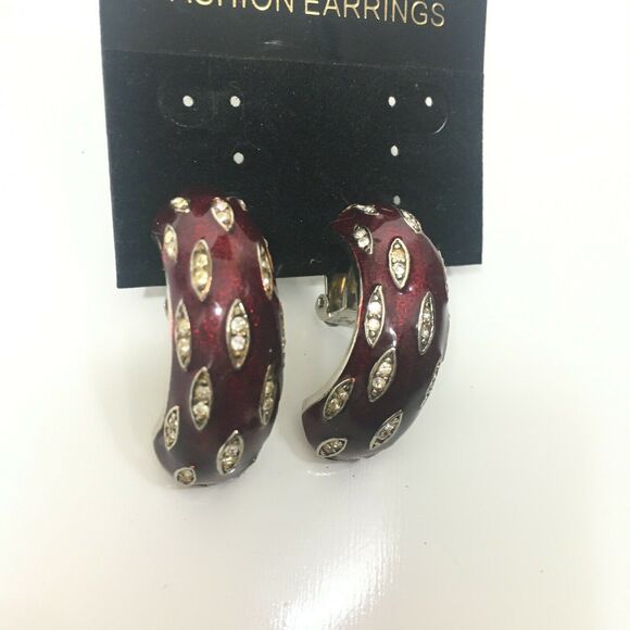 Vintage Red Enamel Rhinestone Earrings - Picture 2 of 4